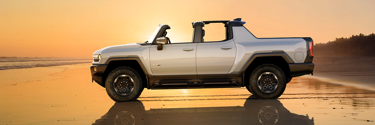 Hummer EV Side with sunset in background